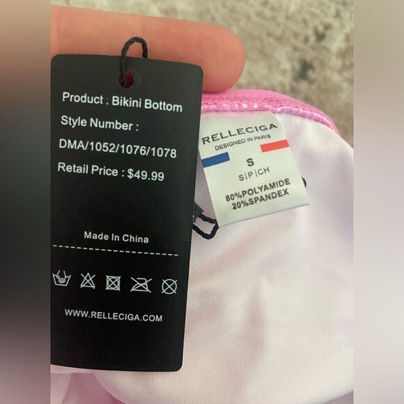 NWT RELLECIGA Swimsuit Neon Rose High Waisted Ruched Bikini Bottom Size S - Picture 7 of 12